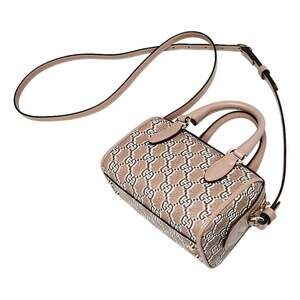 Gucci GG Shadow Monogram Canvas Leather Mini Bowler Bag Beige